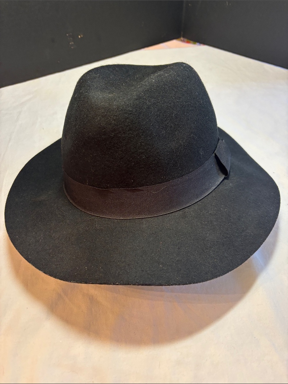 Tickled Pink Classic Black Wool 70’s inspired Hat with Grosgrain Band
